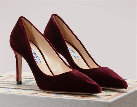 prada velvet pumps burgundy|Prada leather pumps.